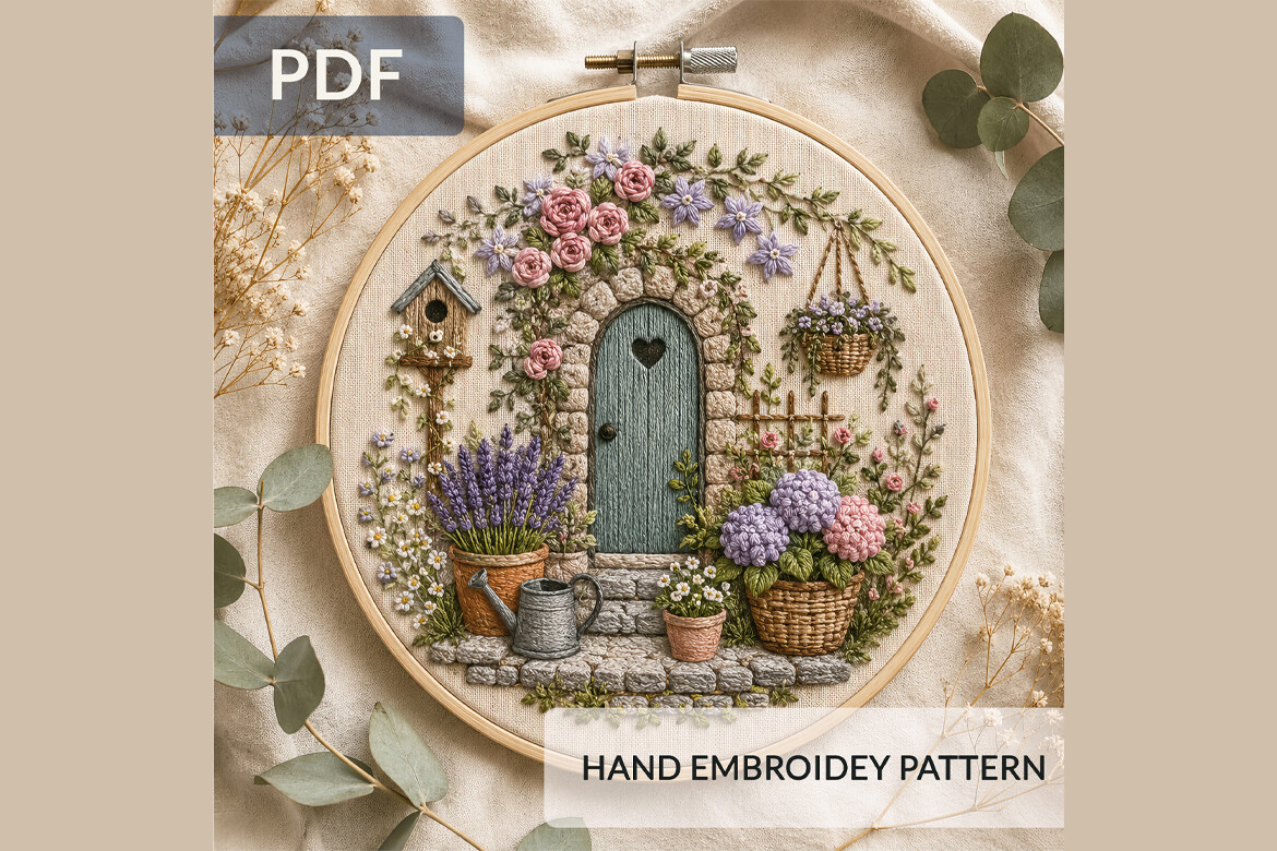Enchanted Garden Fairy Door Hand Embroid