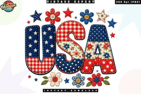 Floral Patriotic USA Patchwork PNG