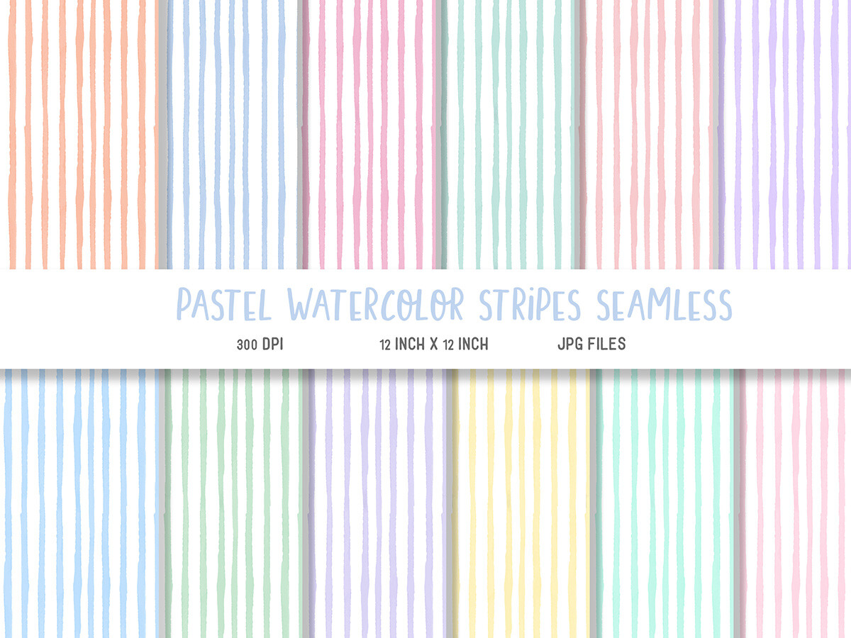 Pastel Watercolor Stripes Digital Paper