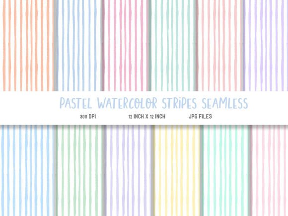 Pastel Watercolor Stripes Digital Paper Grafik Papier-Muster Von qidsign project