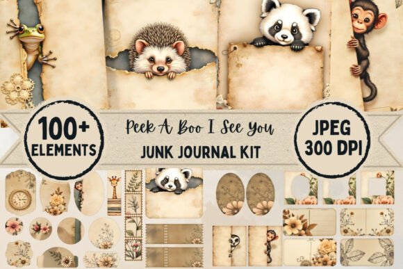Peek‑a‑Boo I See You Junk Journal Kit Graphic Graphic Templates By Ink & Vibe