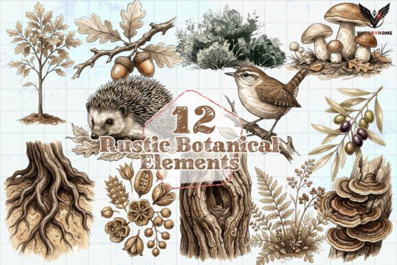 Rustic Botanical Elements PNG Gráfico Ilustrações para Impressão Por VictoryHome