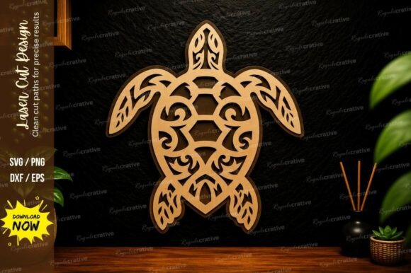 Sea Turtle Mandala Laser Cut SVG Design Laser Cutting By Regulrcrative