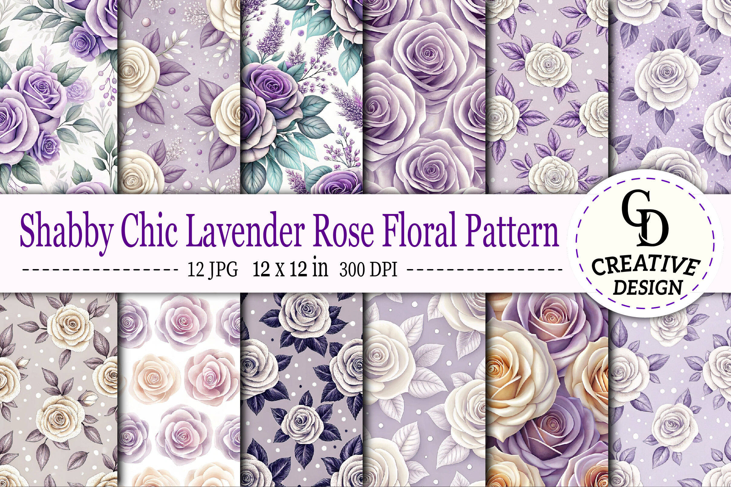 Shabby Chic Lavender Rose Floral Pattern Graphic by Creative Design ...