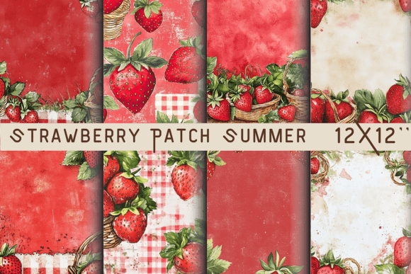 Strawberry Patch Summer Junk Journal Graphic Backgrounds By DigiArt