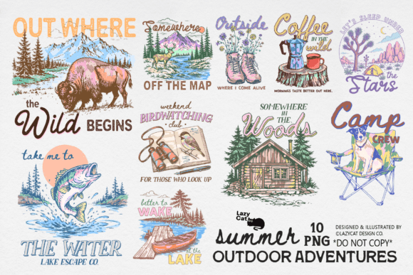 Summer Outdoor Adventures PNG Bundle Graphic Illustrations By Lazy Cat