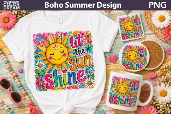 Sun Shine Boho Art Graphic Illustrations By WatercolorColorDream