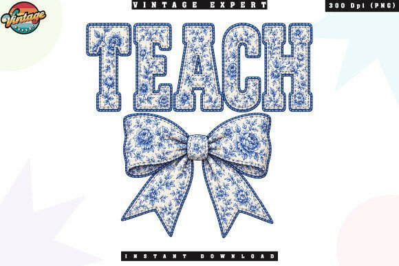 Teach Floral Bow Patchwork PNG