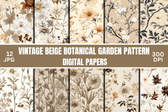 Vintage Beige Botanical Garden Pattern Graphic by Creative River ...