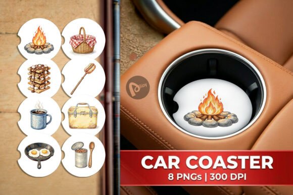 Watercolor Camp Food Car Coaster PNG