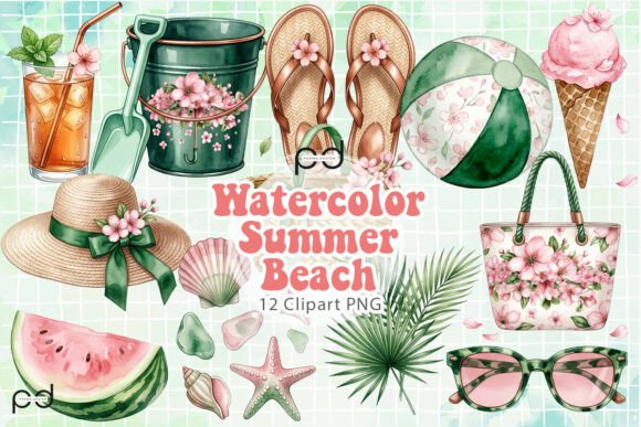 Watercolor Summer Beach Graphics Graphic Illustrations By Padma.Design