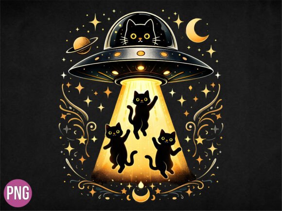 Whimsical Alien Spaceship Kitten PNG