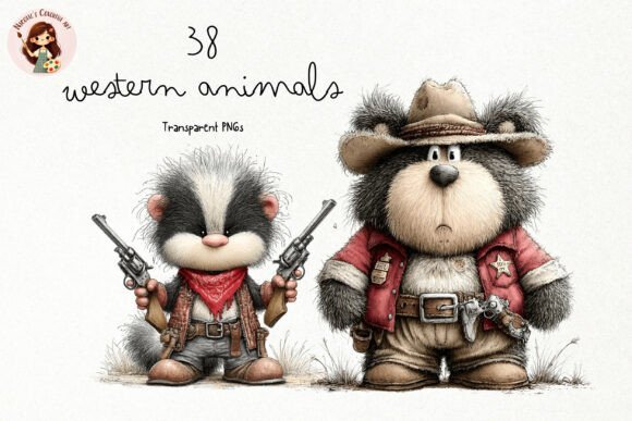 Whimsical Western Animals PNG Clipart Afbeelding Afdrukbare Illustraties Door Nicolle's Colorful Art