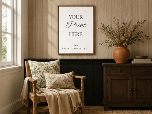 Wood Frame Mockup Vintage Poster Mockup
