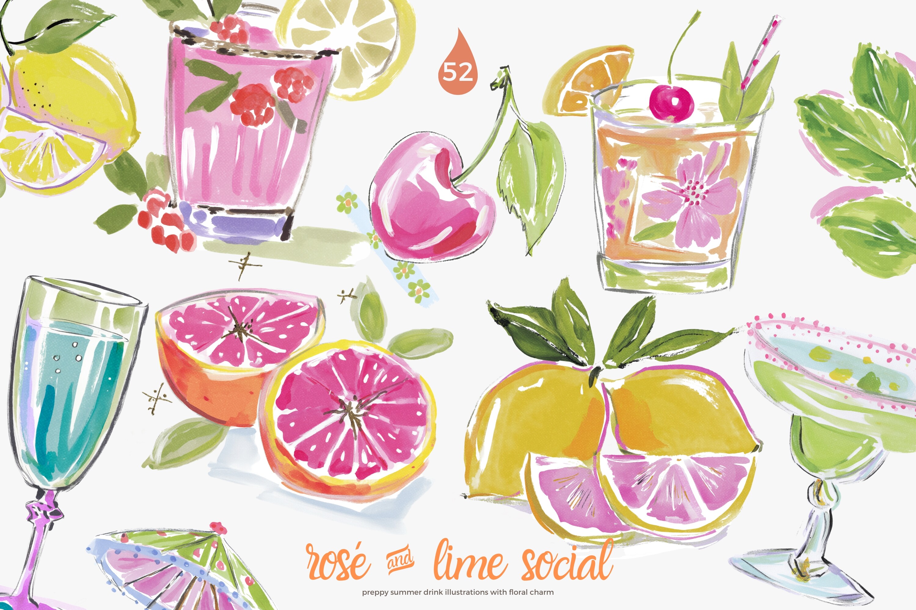 Preppy Cocktail Watercolor Clipart Set - photo 1