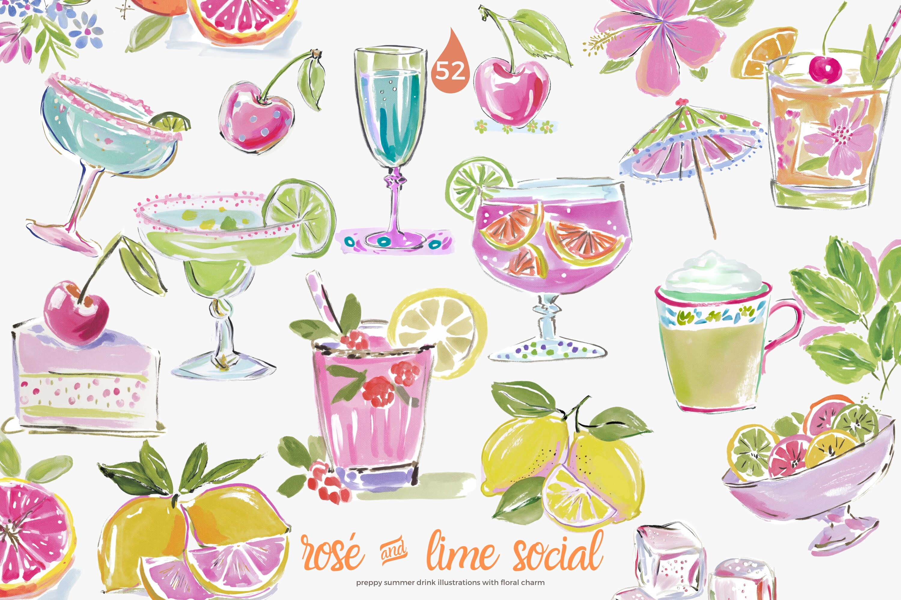 Preppy Cocktail Watercolor Clipart Set - photo 2