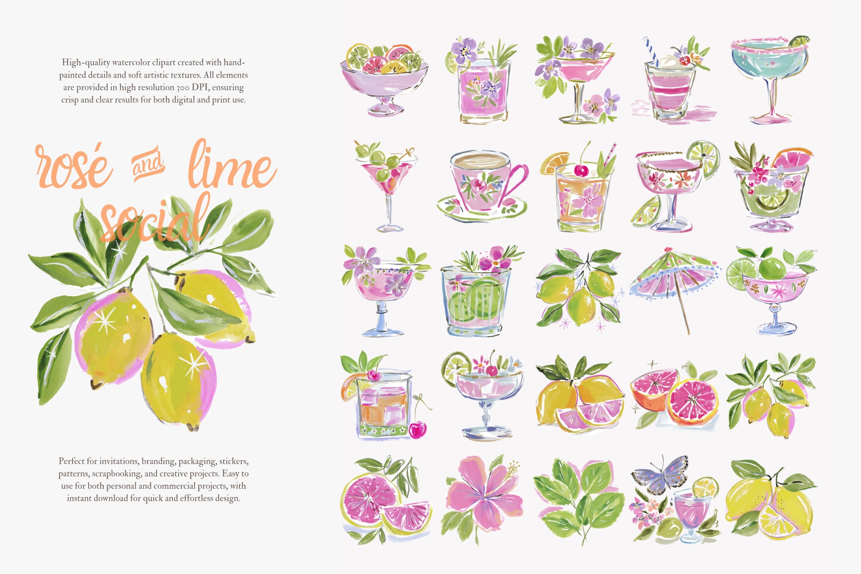Preppy Cocktail Watercolor Clipart Set - photo 3