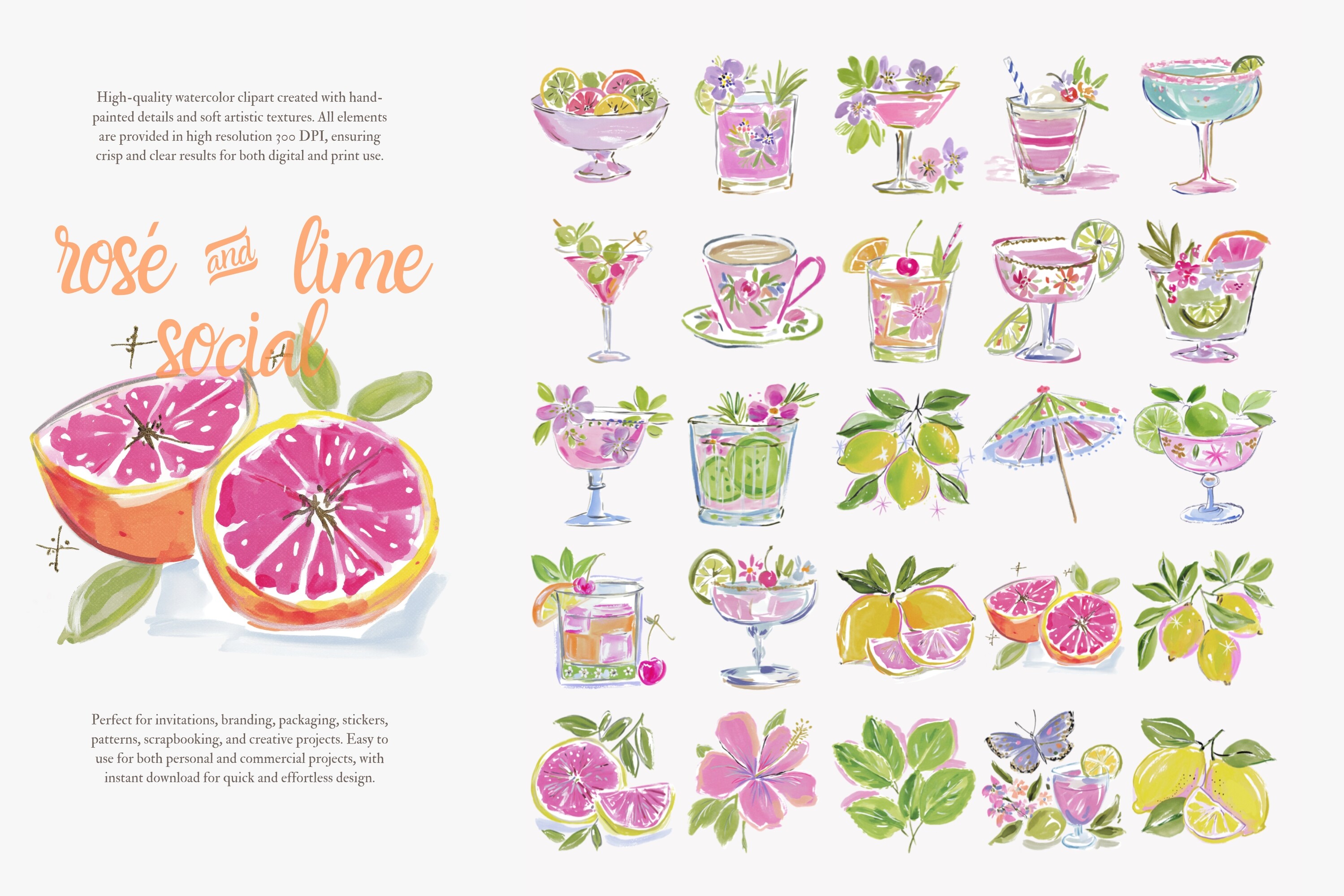Preppy Cocktail Watercolor Clipart Set - photo 4