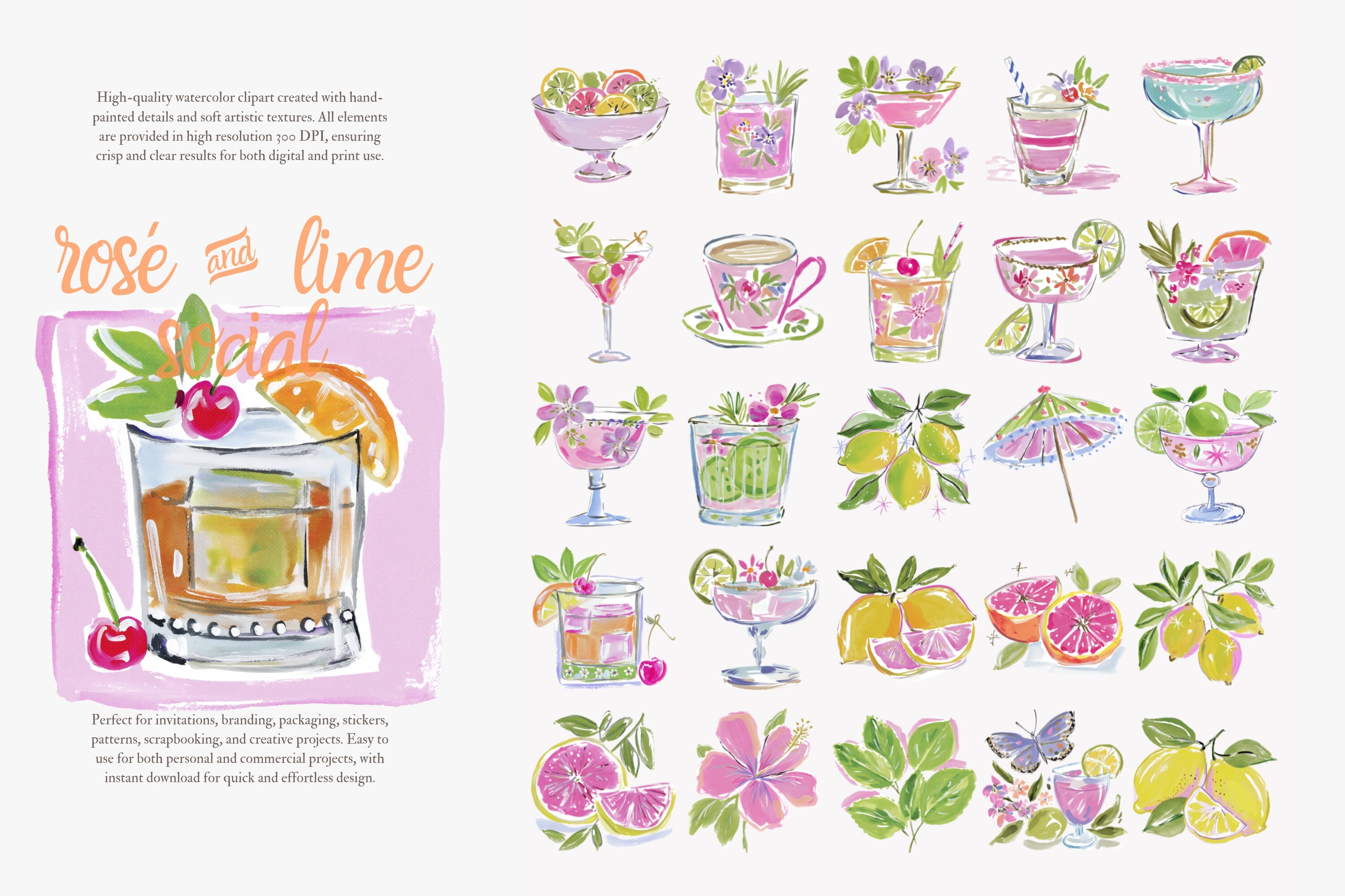 Preppy Cocktail Watercolor Clipart Set - photo 5