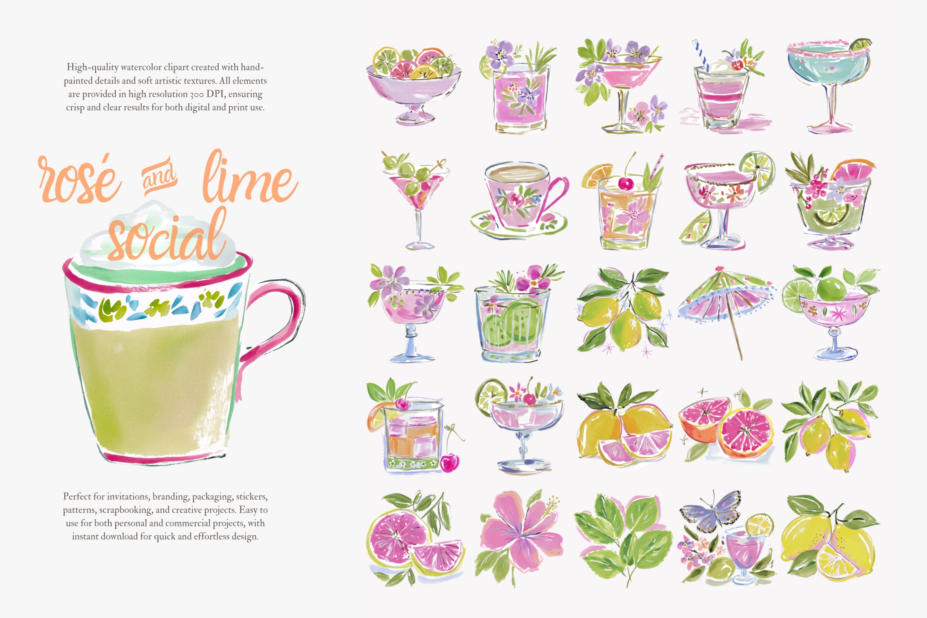 Preppy Cocktail Watercolor Clipart Set - photo 6