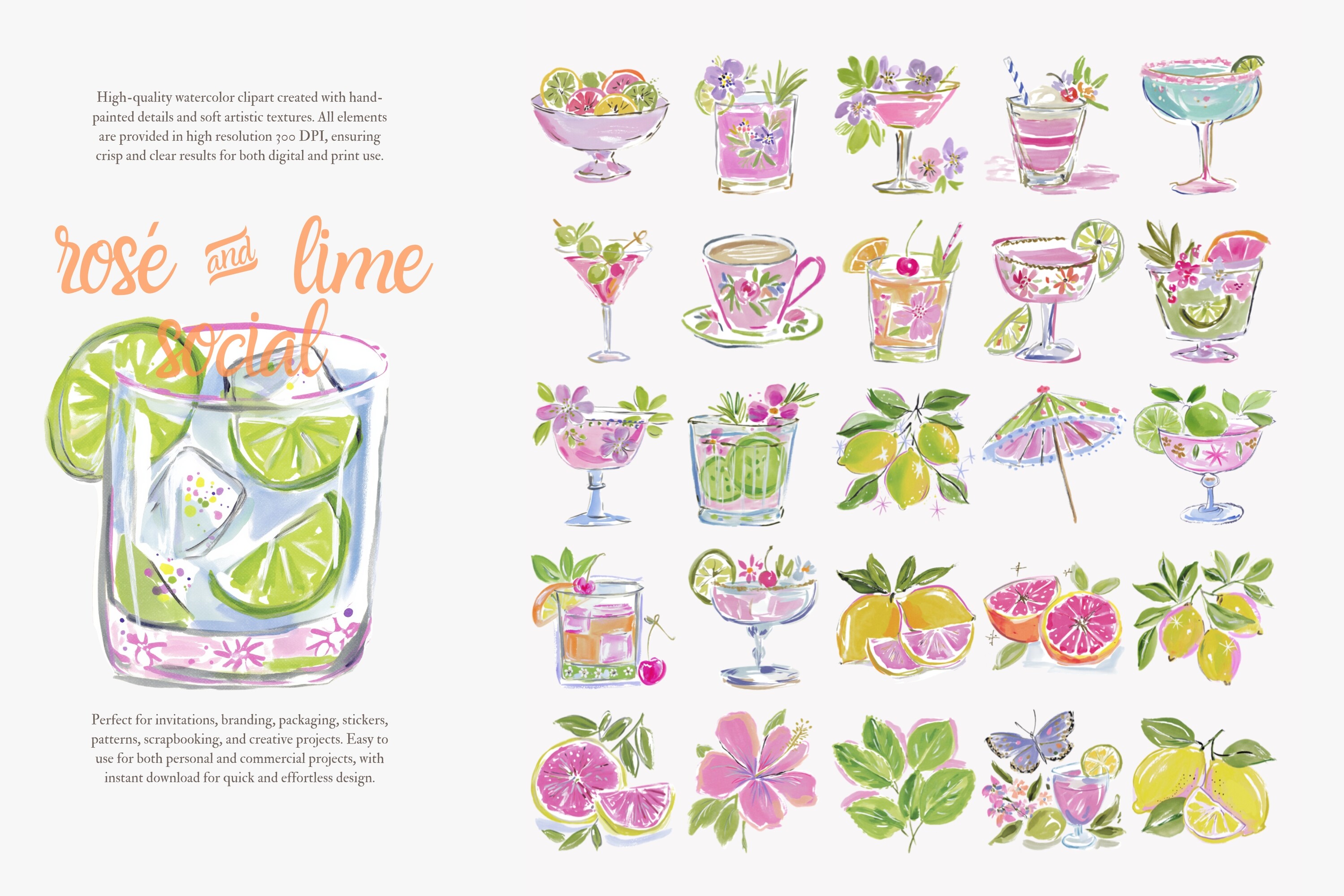 Preppy Cocktail Watercolor Clipart Set - photo 7