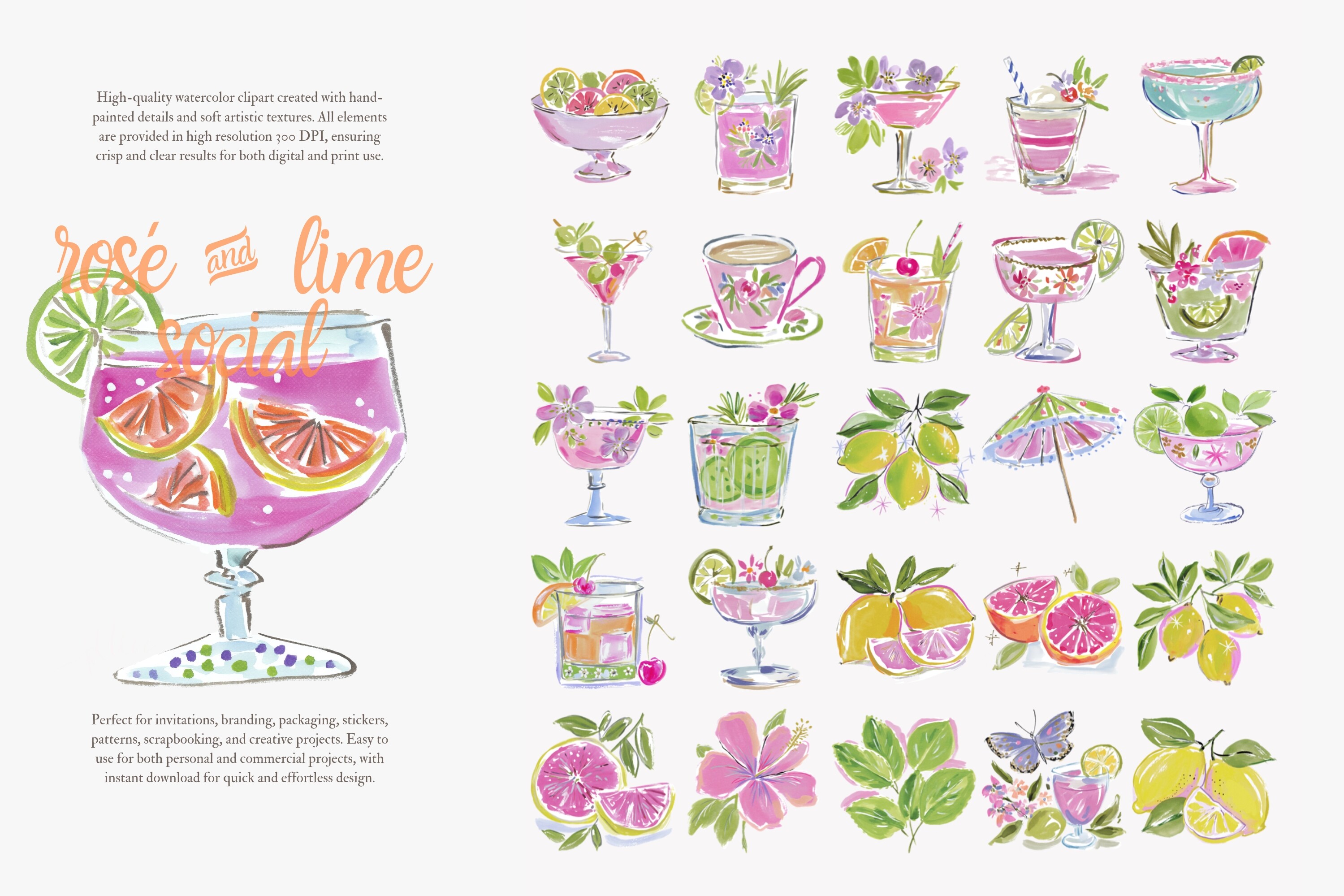 Preppy Cocktail Watercolor Clipart Set - photo 8