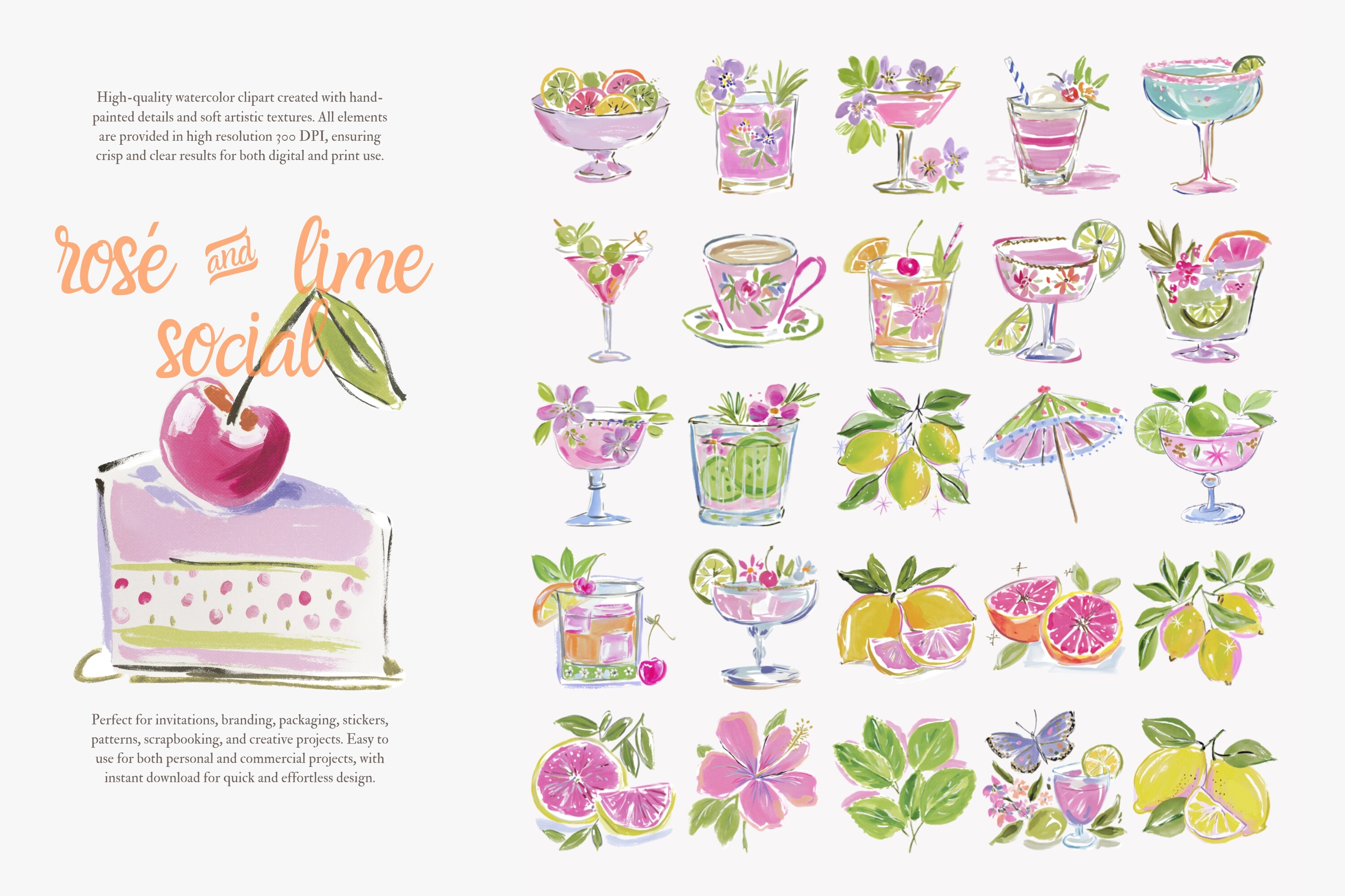Preppy Cocktail Watercolor Clipart Set - photo 9