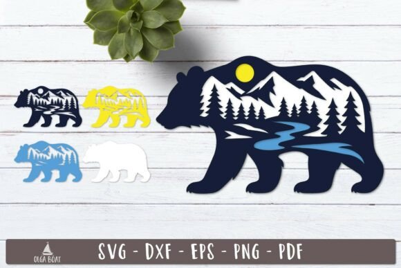 3d Mountain Bear Layered SVG Design Animals 3D SVG Craft By Olga Boat Design