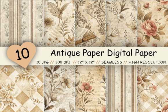 Antique Paper Digital Paper Pack Graphic Patterns By Florid Printables