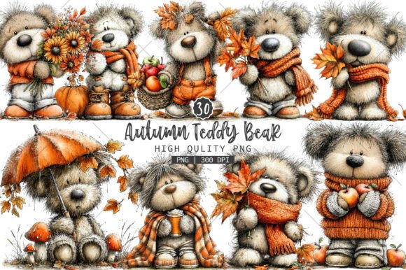 Autumn Teddy Bear Clipart Grafik KI Illustrationen Von RevolutionCraft