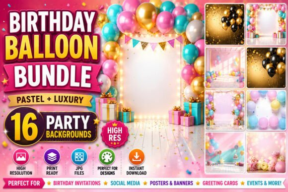 Birthday Balloon Background Bundle Graphic AI Graphics By AVS Studio