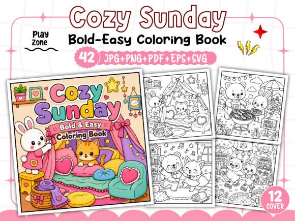 Preview of Bold and Easy Cozy Sunday Coloring Book adult coloring pages