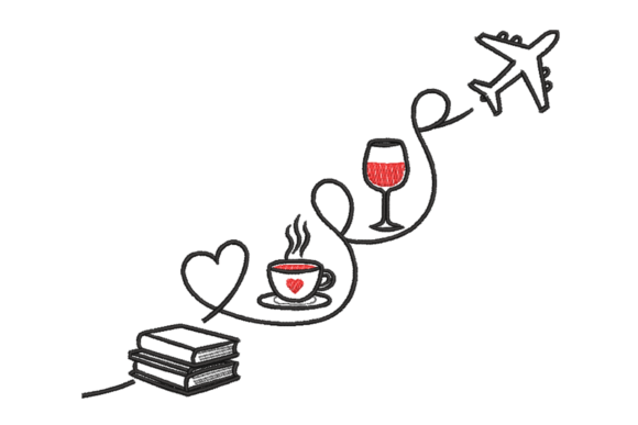 Books, Coffee, Wine & Travel Line Art