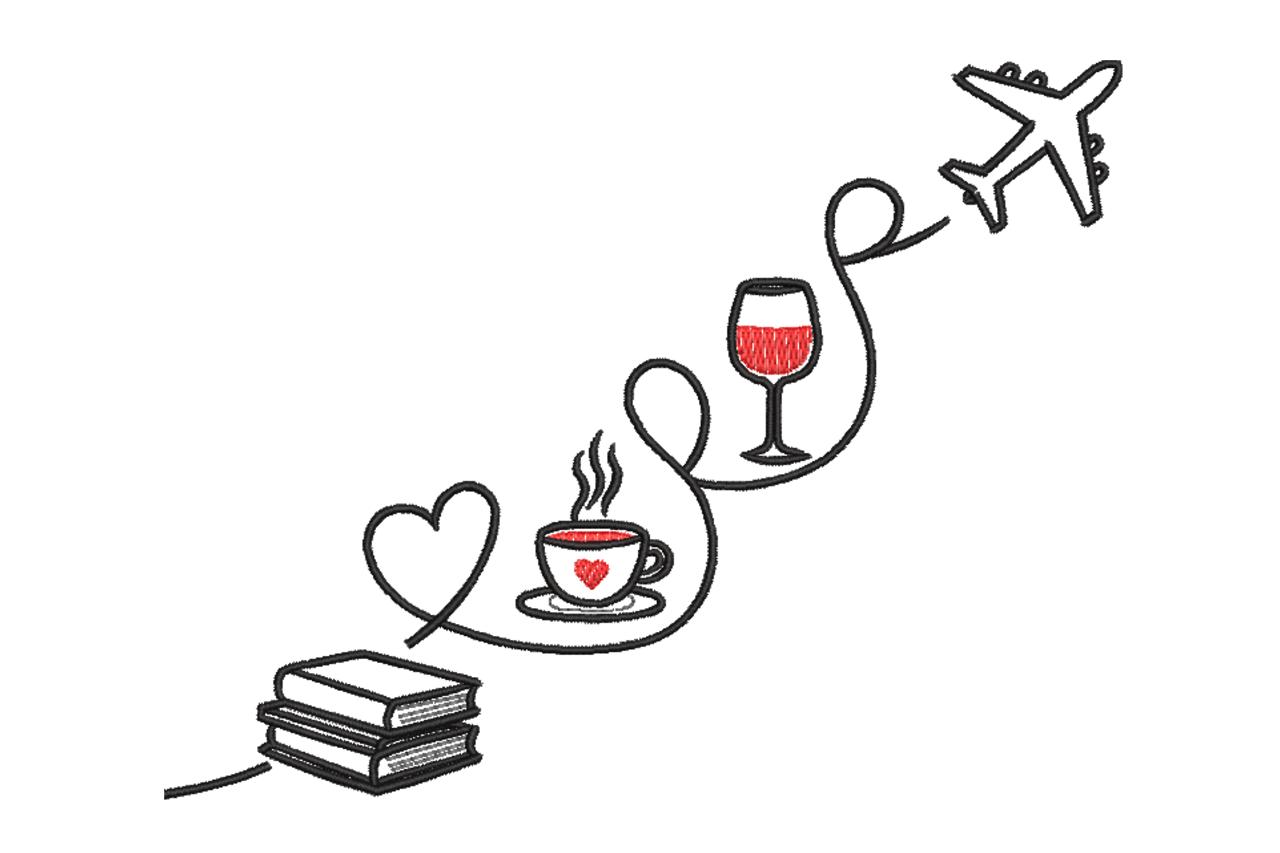 Books, Coffee, Wine & Travel Line Art
