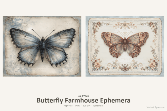 Butterfly Farmhouse Ephemera Grafica Illustrazioni Stampabili Di Velvet.Sparrow