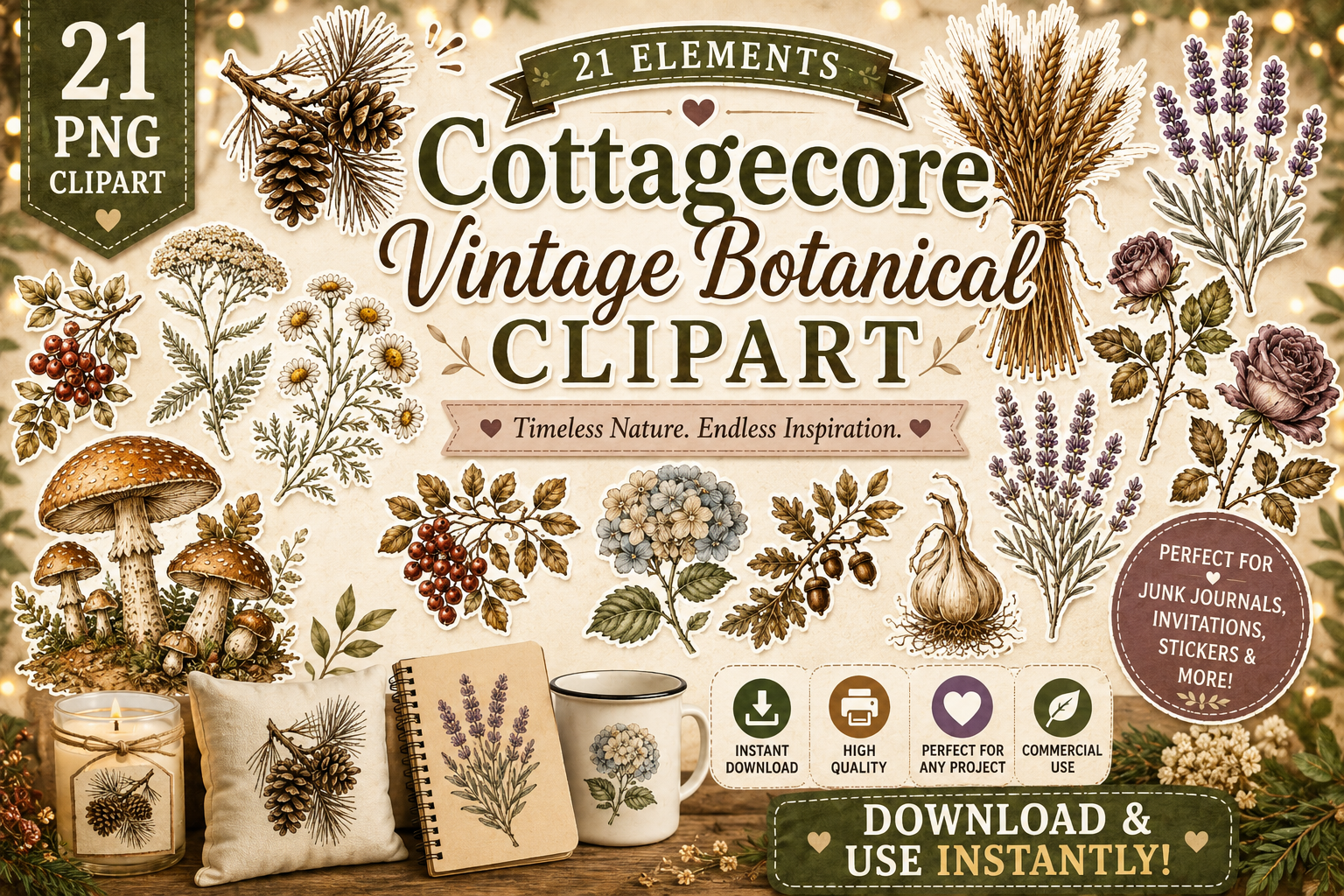 Cottagecore Vintage Botanical Clipart