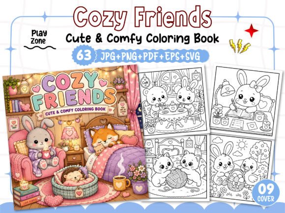 Preview of Cozy Friends Cute & Comfy Coloring Book coloring pages for adults