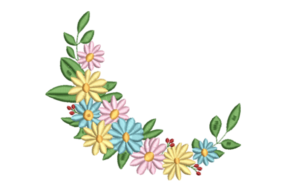Curved Spring Daisies – Floral Corner Buquês e Flores Design de Bordado Por Embroidize