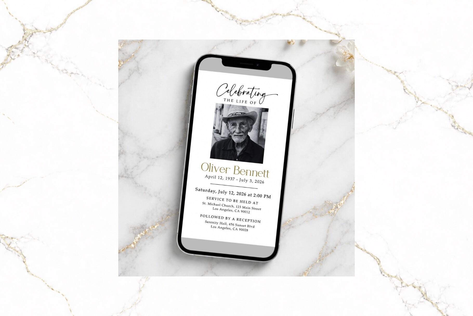 Digital Funeral Invitation B&W Canva FR0 Graphic by TyphoonStudio ...