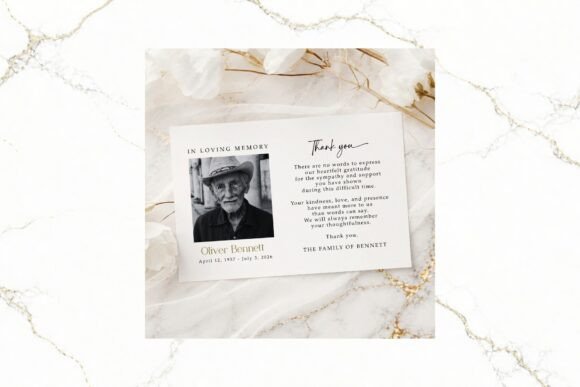 Funeral Thank You Card B&W Canva FR001