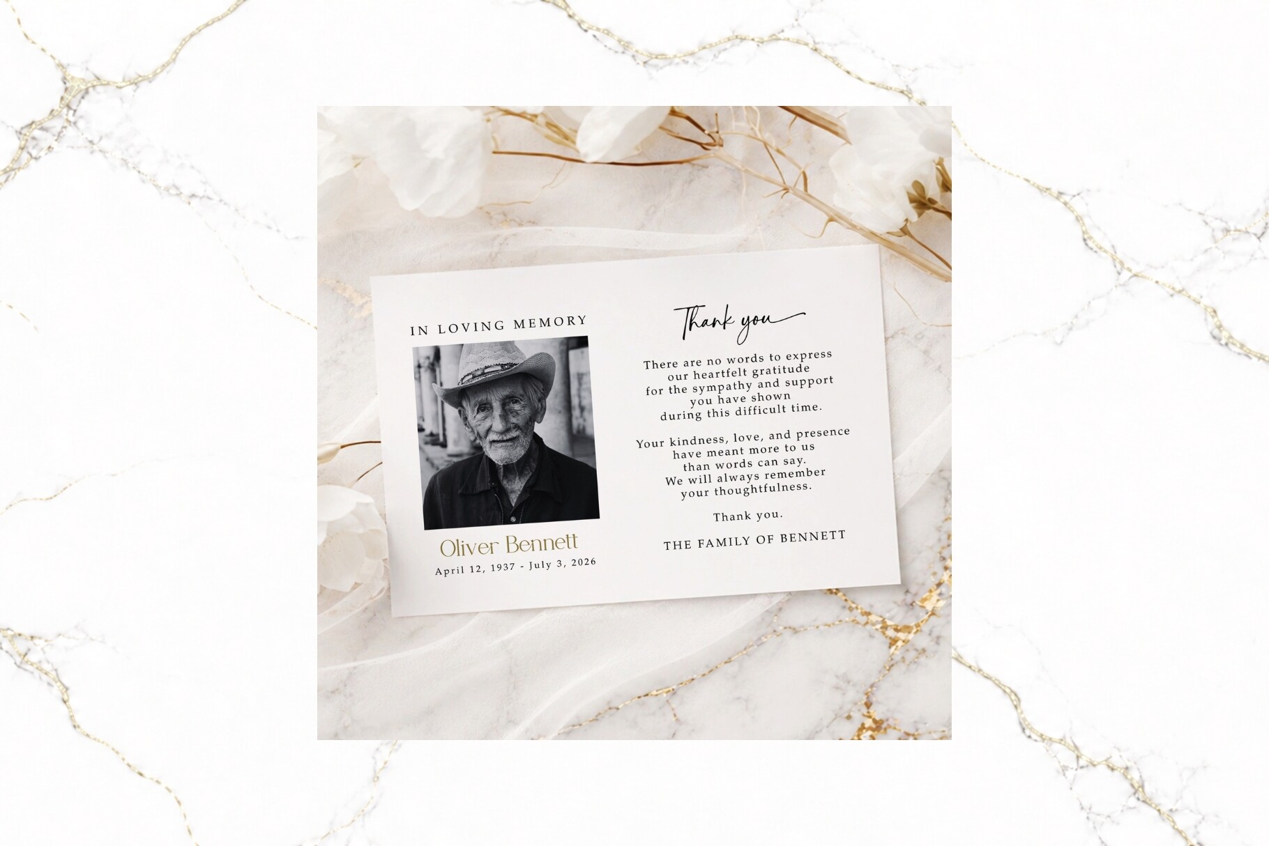 Funeral Thank You Card B&W Canva FR001