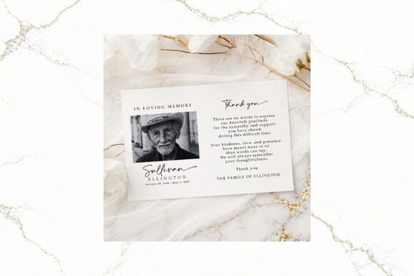 Funeral Thank You Card B&W Canva FR003