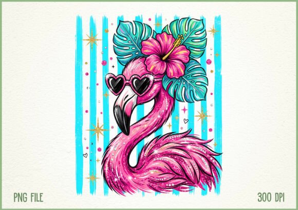Glitter Flamingo Summer PNG Graphic AI Illustrations By SoftInk Studio
