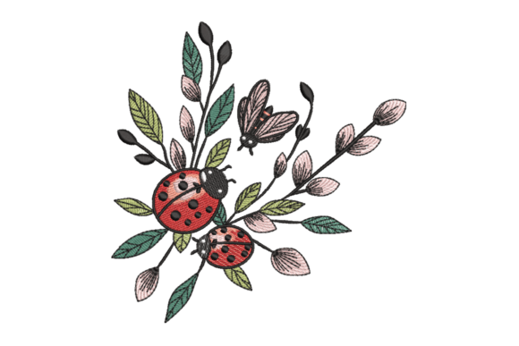 Ladybugs & Spring Branch Bugs & Insects Embroidery Design By Embroidize