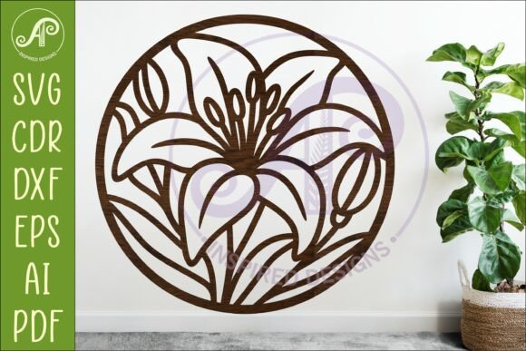 Lily Flower Wall Art SVG | Round Floral Taglio Laser Di apinspireddesigns