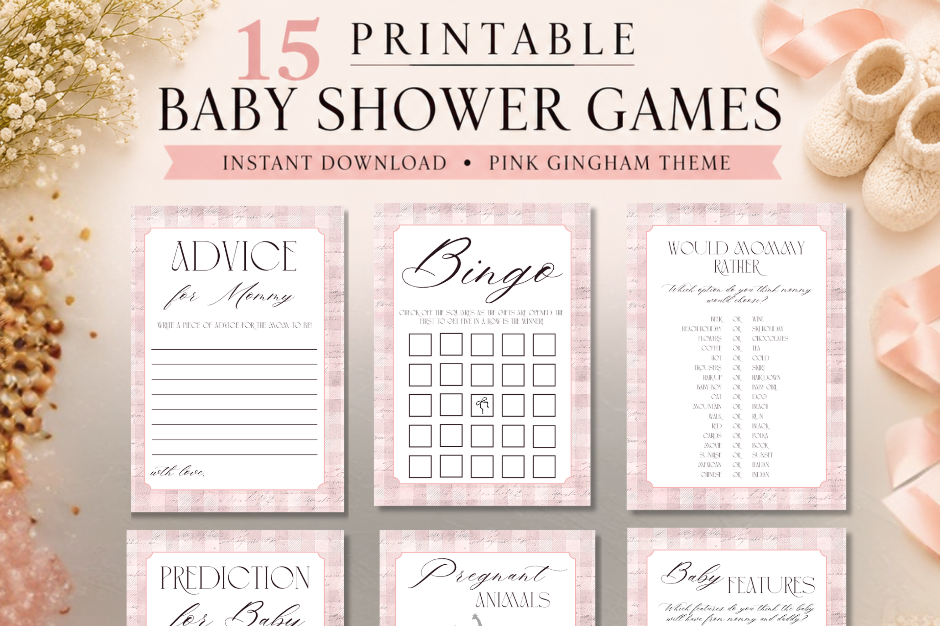 Pink Printable Baby Shower Games Bundle