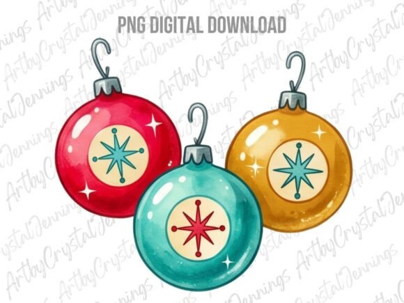 Retro Christmas Ornaments PNG