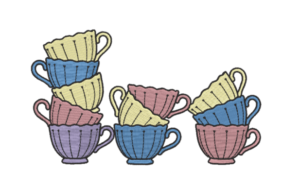 Stacked Teacups – Cute Kitchen Tea & Coffee Embroidery Design By Embroidize