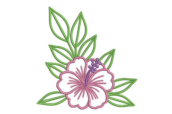 Tropical Hibiscus – Outline Floral Contorni di Fiori Ricami Di Embroidize