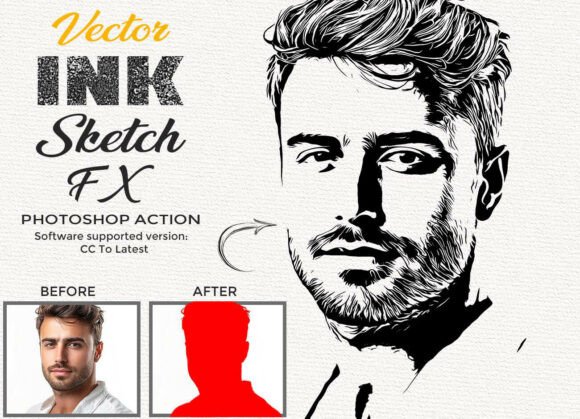 Vector Ink Sketch FX Photoshop Action Graphic Actions & Presets By hmalamin8952
